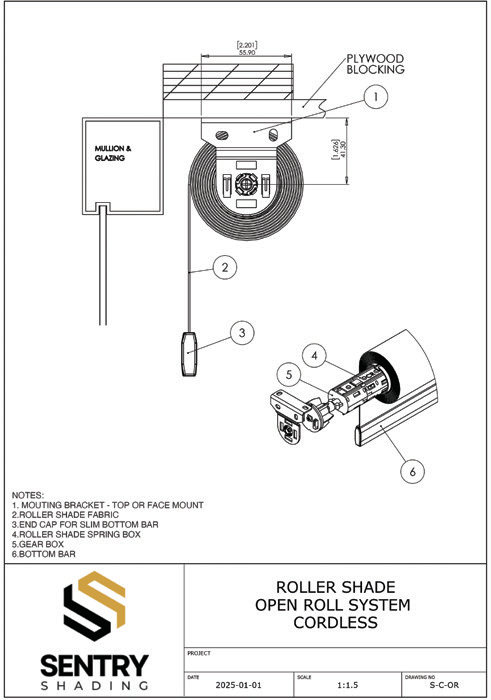 Manual Cordless Open Roll shop drawing