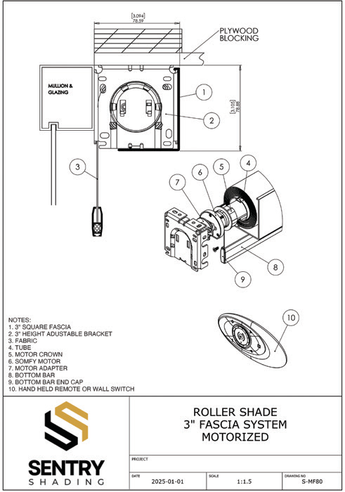 Motorized Hard Wired 3 inch Fascia shop drawing